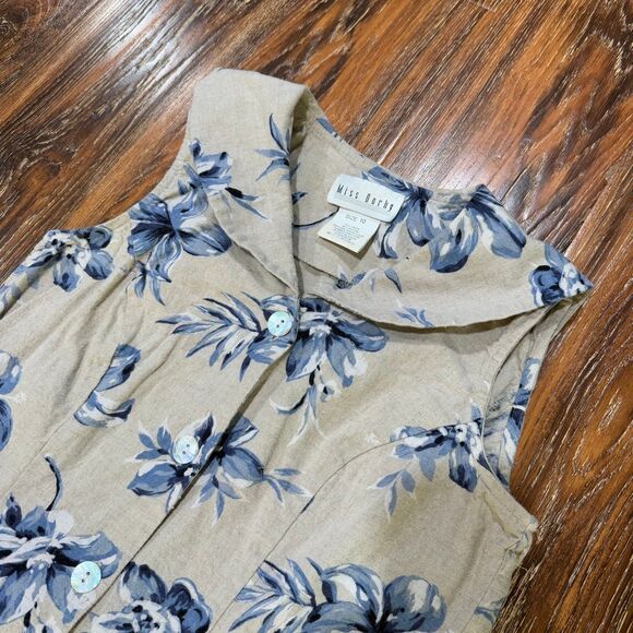 Vintage Floral Linen Dress with Mother of Pearl Buttons Miss Dorby Size 10 Women - Picture 4 of 7